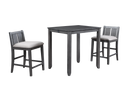 HESTON 36" STORAGE COUNTER TABLE SET W/2 CHAIRS-GRAY