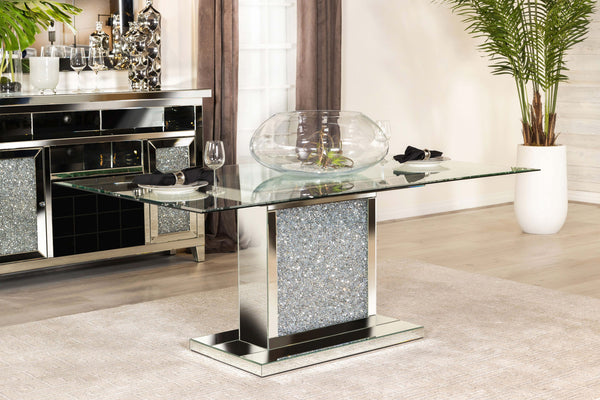 Marilyn Pedestal Rectangle Glass Top Dining Table Mirror image