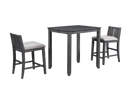 HESTON 36" STORAGE COUNTER TABLE SET W/2 CHAIRS-GRAY