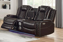 New Classic Furniture Joshua Console Loveseat with Power Headrest and Footrest in Dark Brown