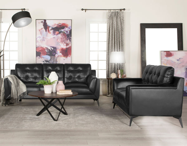 Moira Upholstered Tufted Living Room Set with Track Arms Black image