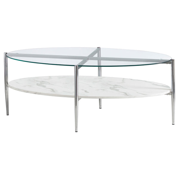 Cadee Round Glass Top Coffee Table White and Chrome image