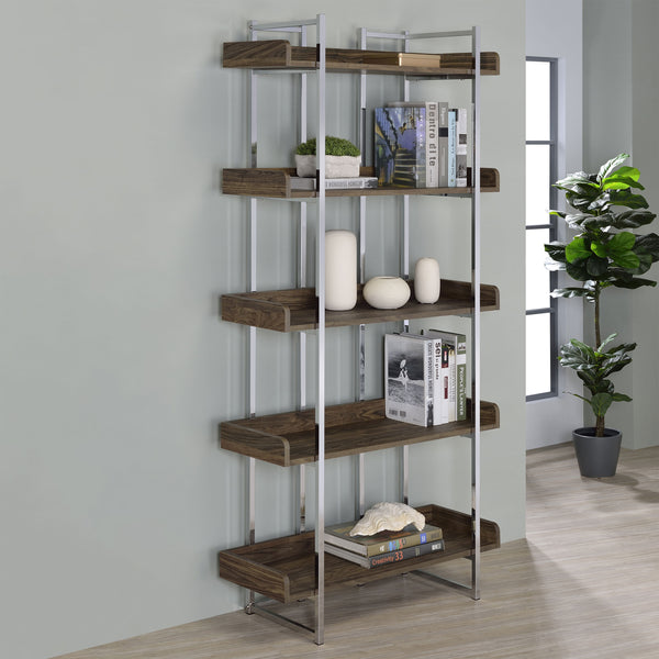 Angelica 5-shelf Bookcase Walnut and Chrome image