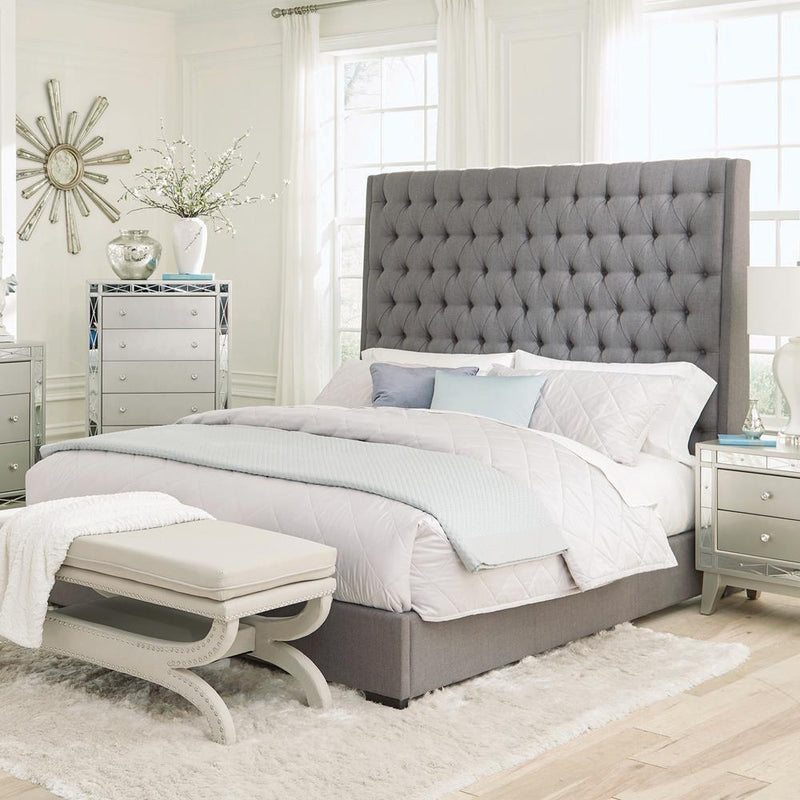 Camille Tall Tufted Eastern King Bed Grey
