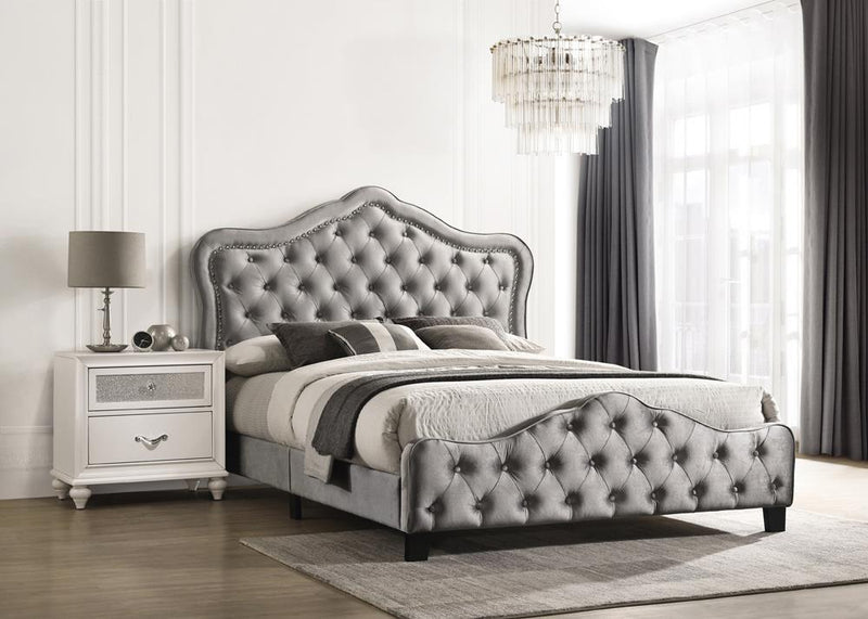 Bella King Upholstered Tufted Panel Bed Grey