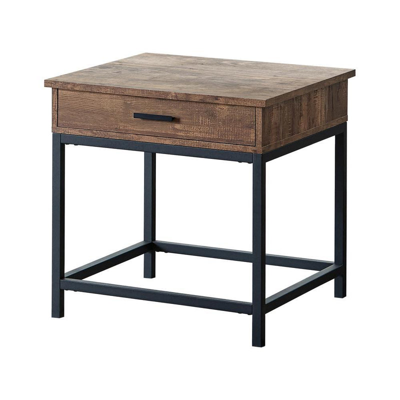 Byers Square 1-drawer End Table Brown Oak and Sandy Black