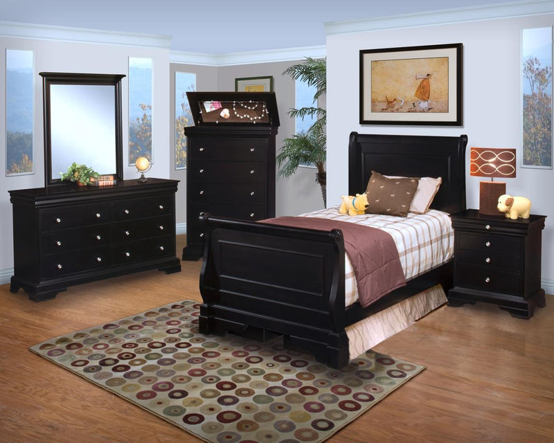 New Classic Belle Rose Youth Full Sleigh Bed in Black Cherry