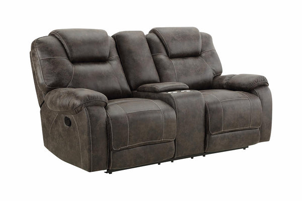 New Classic Furniture Anton Dual Recliner Console Loveseat with Power Footrest in Chocolate image