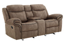 New Classic Furniture Harley Glider Console Loveseat with Dual Recliners in Light Brown