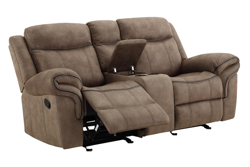 New Classic Furniture Harley Glider Console Loveseat with Power Footrest in Light Brown