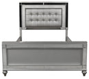 New Classic Furniture Valentino King Upholstered Lighted Bed in Silver