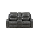 LINTON LEATHER CONSOLE LOVESEAT W/ DUAL RECLINERS-GRAY