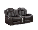 JOSHUA LEATHER CONSOLE LOVESEAT W/ DUAL RECLINERS-DK BROWN