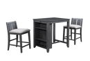 HESTON 36" STORAGE COUNTER TABLE SET W/2 CHAIRS-GRAY